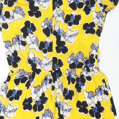 River Island Womens Yellow Floral Viscose Trapeze & Swing Size 10 Round Neck Zip