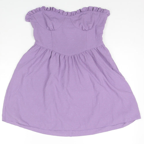 Nasty Gal Womens Purple Polka Dot Polyester Trapeze & Swing Size 14 Sweetheart Zip - Strapless