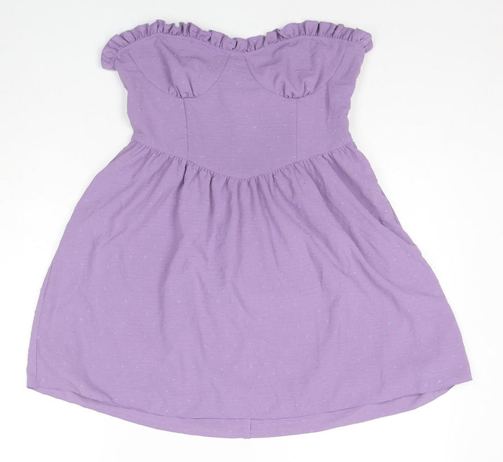 Nasty Gal Womens Purple Polka Dot Polyester Trapeze & Swing Size 14 Sweetheart Zip - Strapless