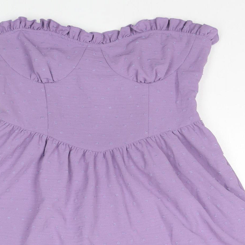 Nasty Gal Womens Purple Polka Dot Polyester Trapeze & Swing Size 14 Sweetheart Zip - Strapless