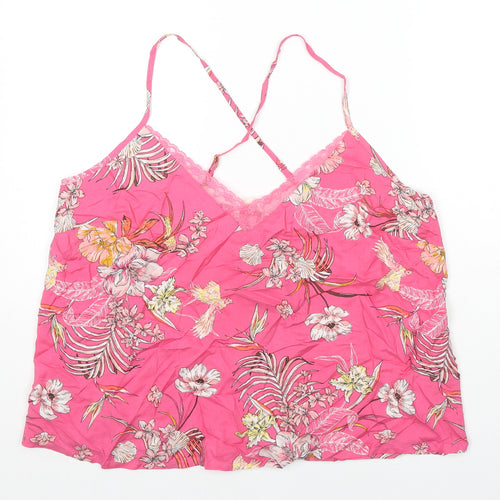 Marks and Spencer Womens Pink Floral Viscose Camisole Tank Size 18 V-Neck - Lace Detail