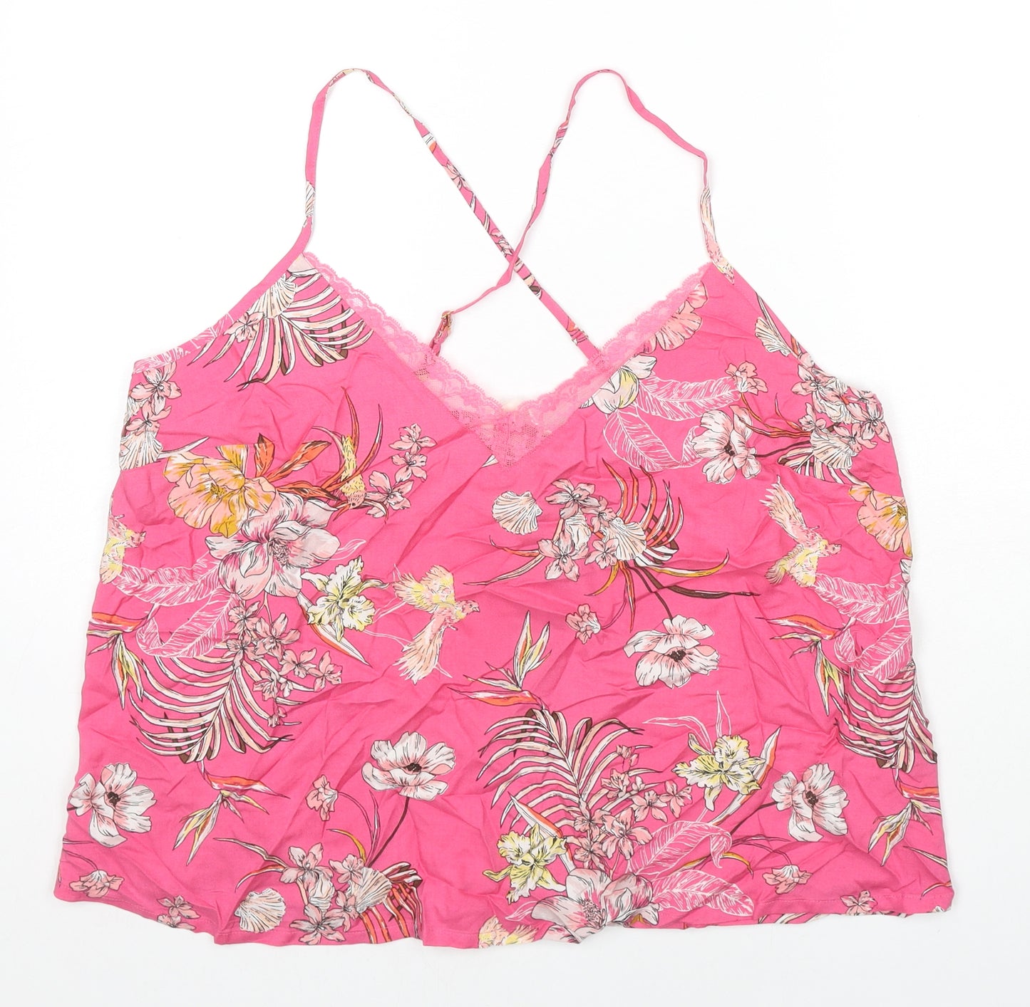 Marks and Spencer Womens Pink Floral Viscose Camisole Tank Size 18 V-Neck - Lace Detail