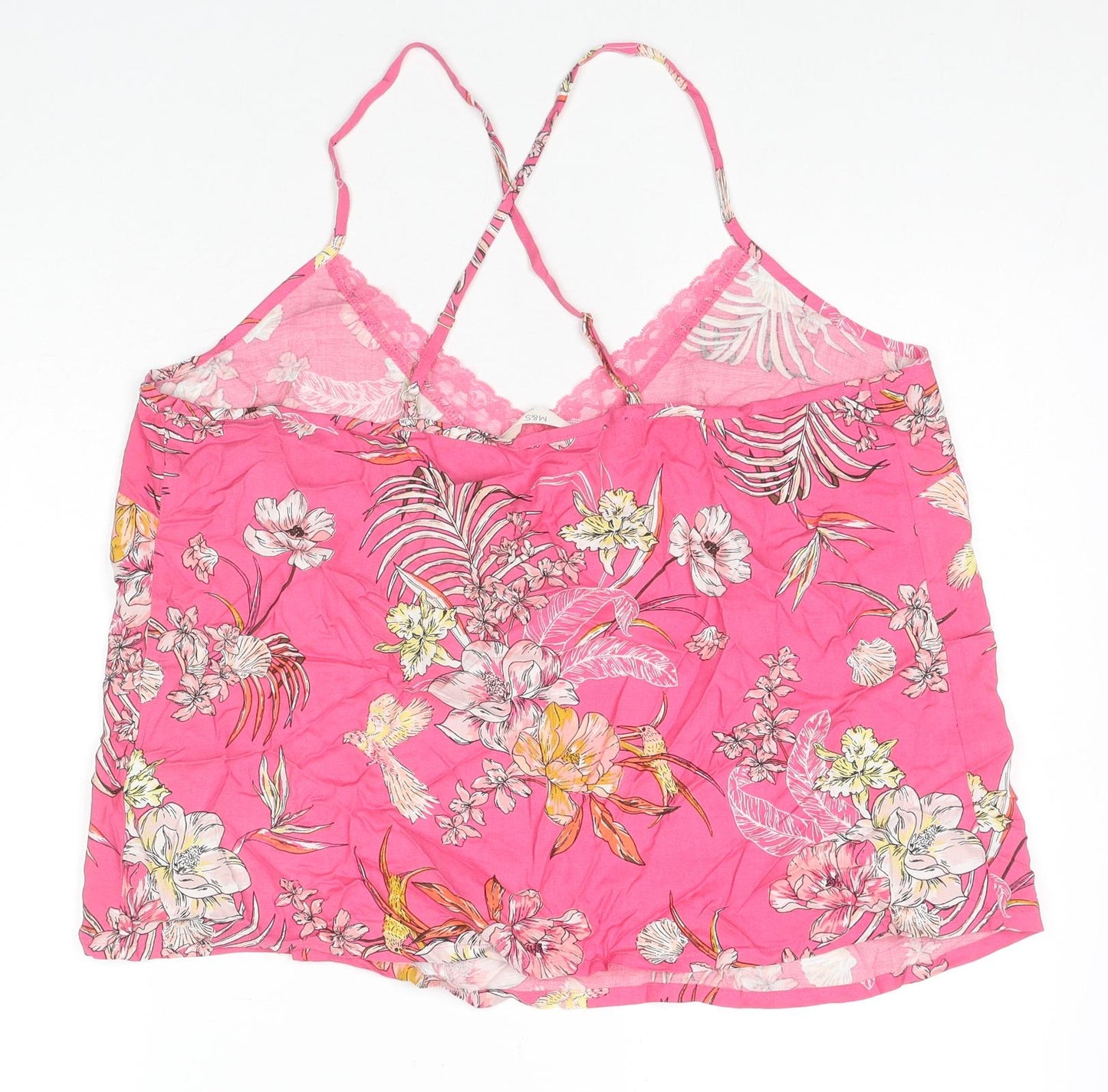 Marks and Spencer Womens Pink Floral Viscose Camisole Tank Size 18 V-Neck - Lace Detail
