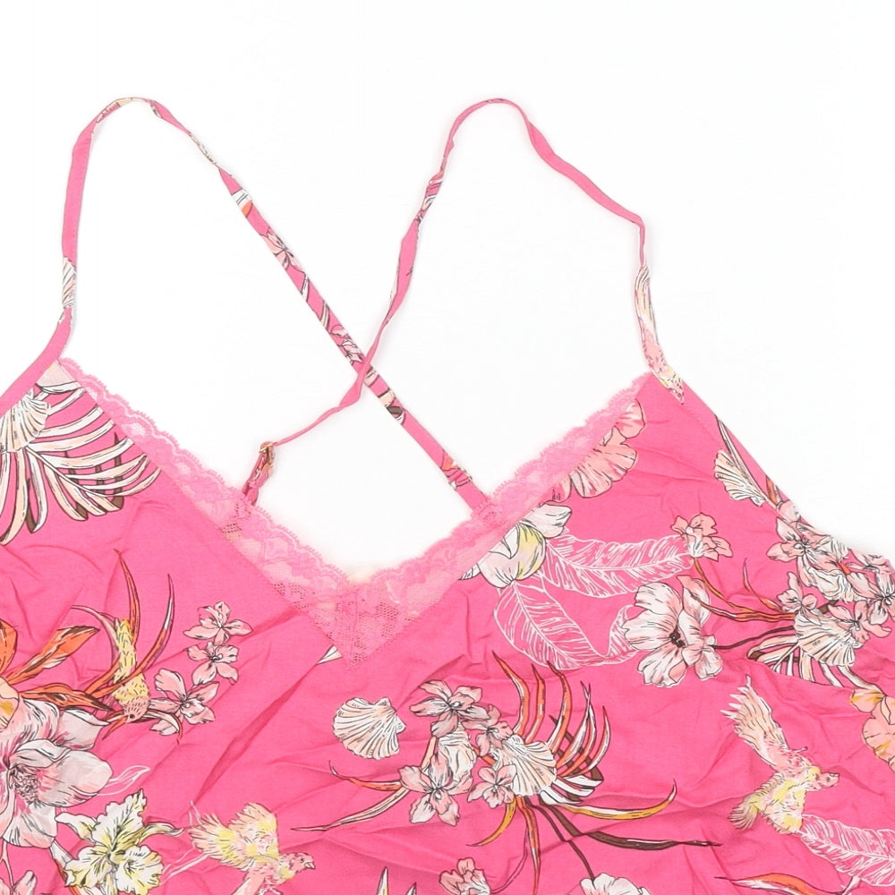Marks and Spencer Womens Pink Floral Viscose Camisole Tank Size 18 V-Neck - Lace Detail