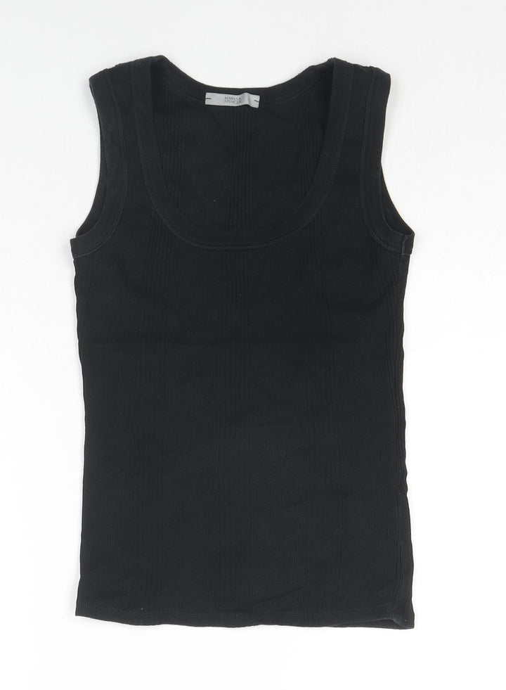 Marks and Spencer Womens Black Cotton Basic Tank Size S Round Neck