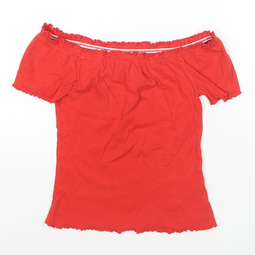 Miss Selfridge Womens Red Cotton Basic T-Shirt Size 10 Off the Shoulder