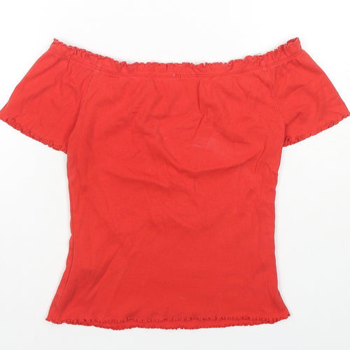 Miss Selfridge Womens Red Cotton Basic T-Shirt Size 10 Off the Shoulder