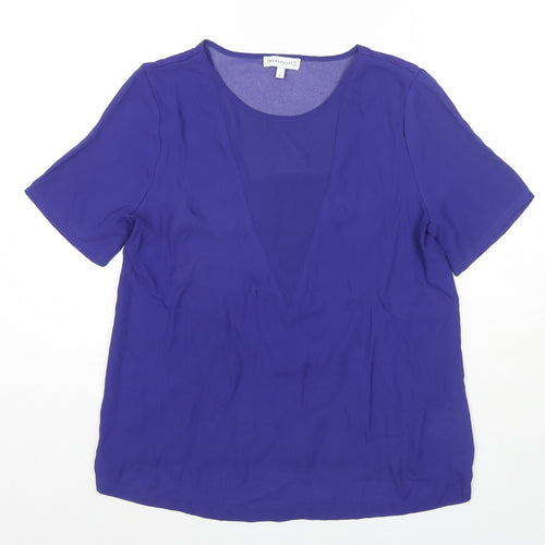 Warehouse Womens Blue Polyester Basic Blouse Size 12 Round Neck