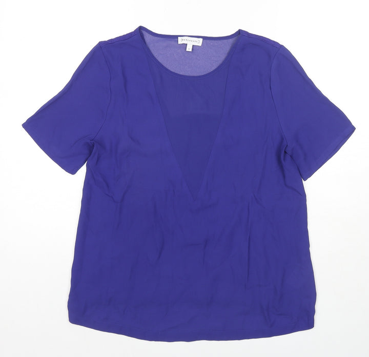 Warehouse Womens Blue Polyester Basic Blouse Size 12 Round Neck