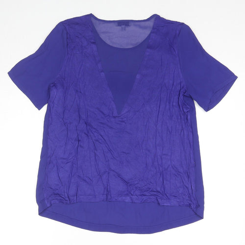 Warehouse Womens Blue Polyester Basic Blouse Size 12 Round Neck