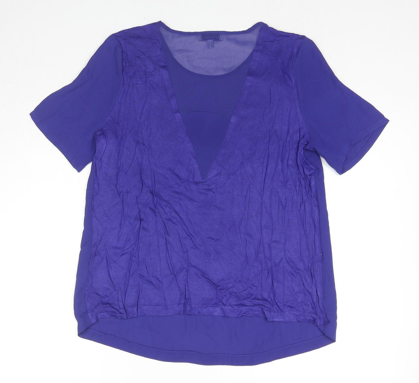 Warehouse Womens Blue Polyester Basic Blouse Size 12 Round Neck