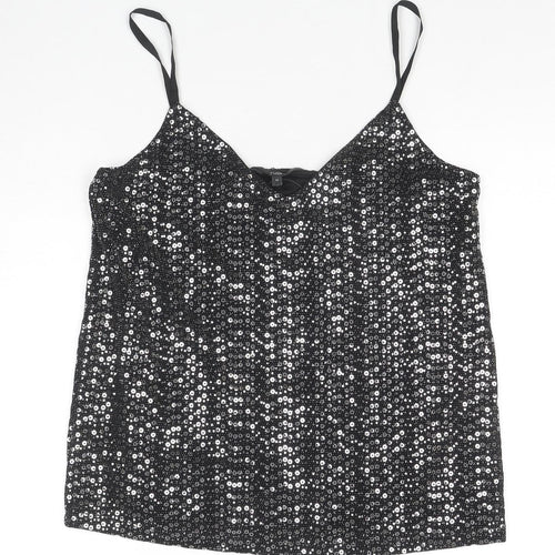 NEXT Womens Black Nylon Camisole Tank Size 12 V-Neck - Sequin Detail