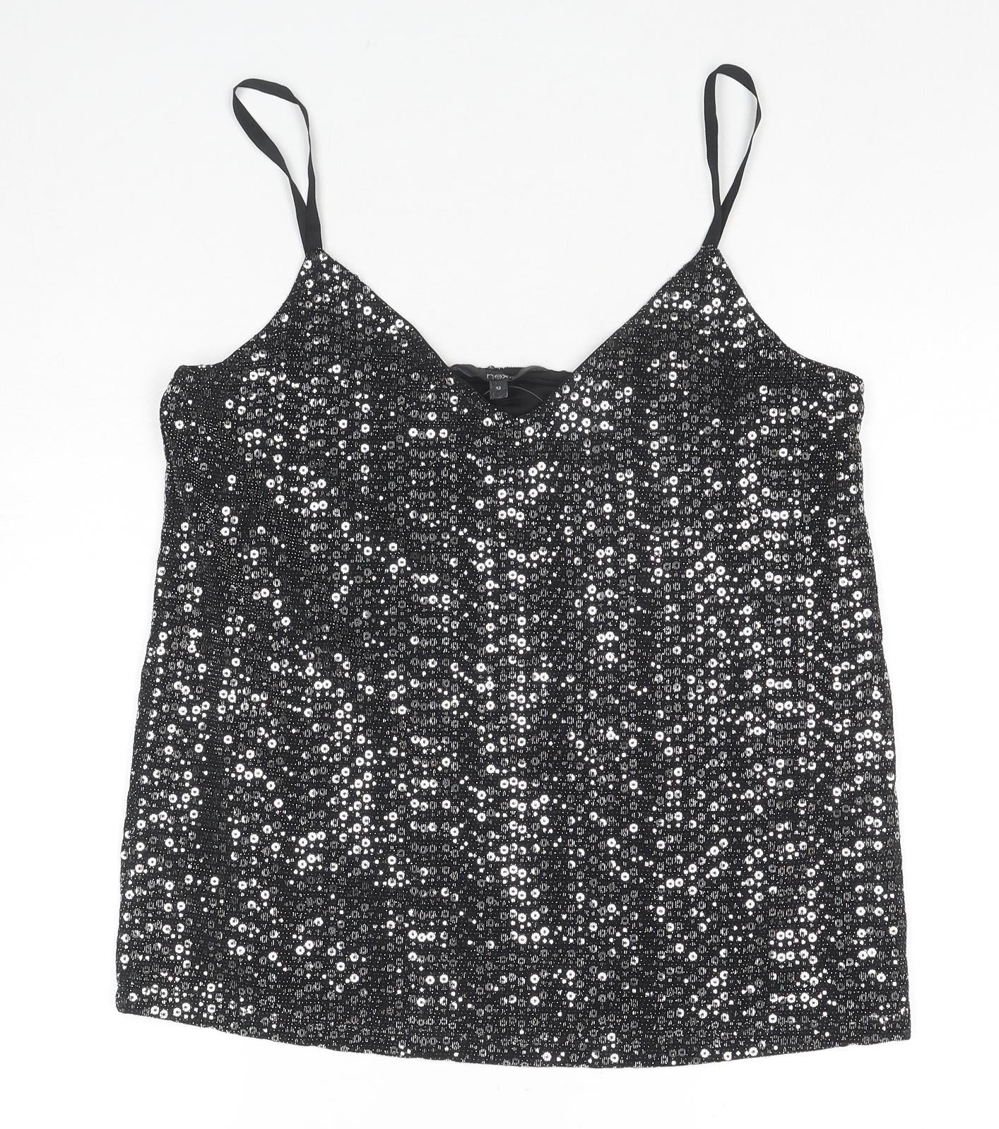 NEXT Womens Black Nylon Camisole Tank Size 12 V-Neck - Sequin Detail