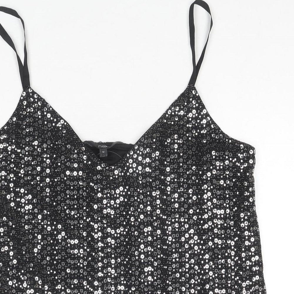 NEXT Womens Black Nylon Camisole Tank Size 12 V-Neck - Sequin Detail