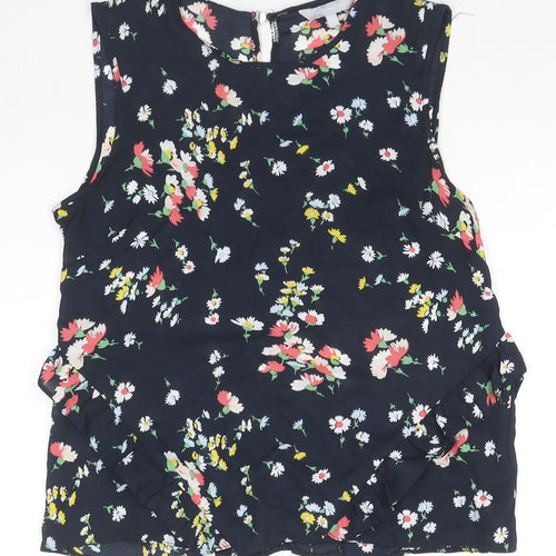 Red Herring Womens Blue Floral Polyester Basic Tank Size 10 Round Neck