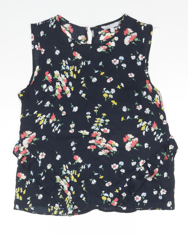 Red Herring Womens Blue Floral Polyester Basic Tank Size 10 Round Neck