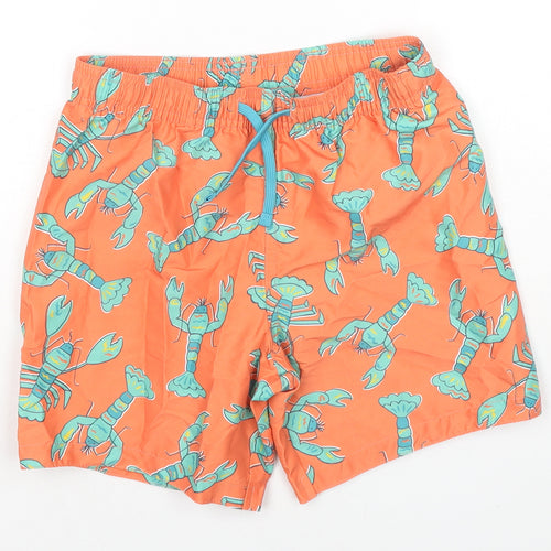 Frugi Boys Orange Polyester Utility Shorts Size 9-10 Years L6 in Regular Drawstring - Lobsters Swim Shorts