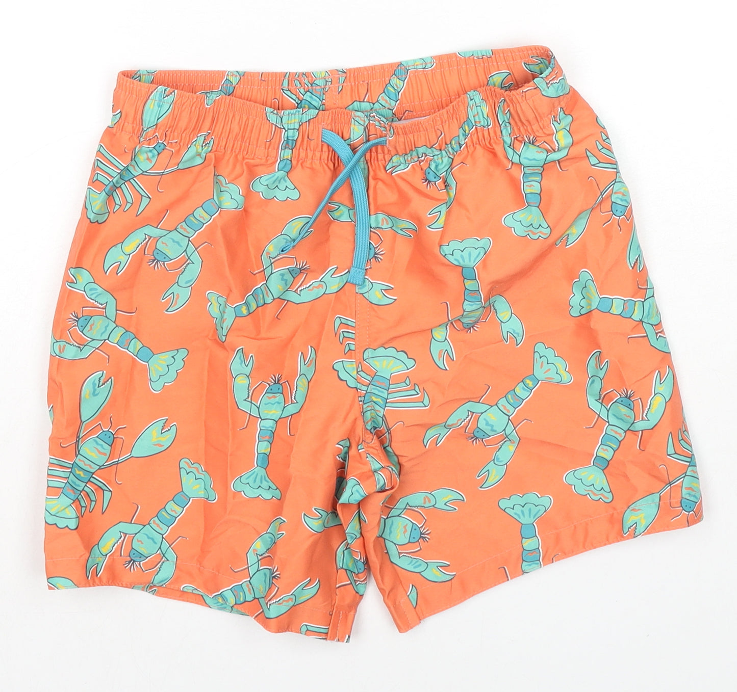 Frugi Boys Orange Polyester Utility Shorts Size 9-10 Years L6 in Regular Drawstring - Lobsters Swim Shorts