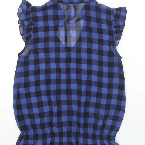 ValleyGirl Womens Blue Check Polyester Basic Blouse Size 6 V-Neck