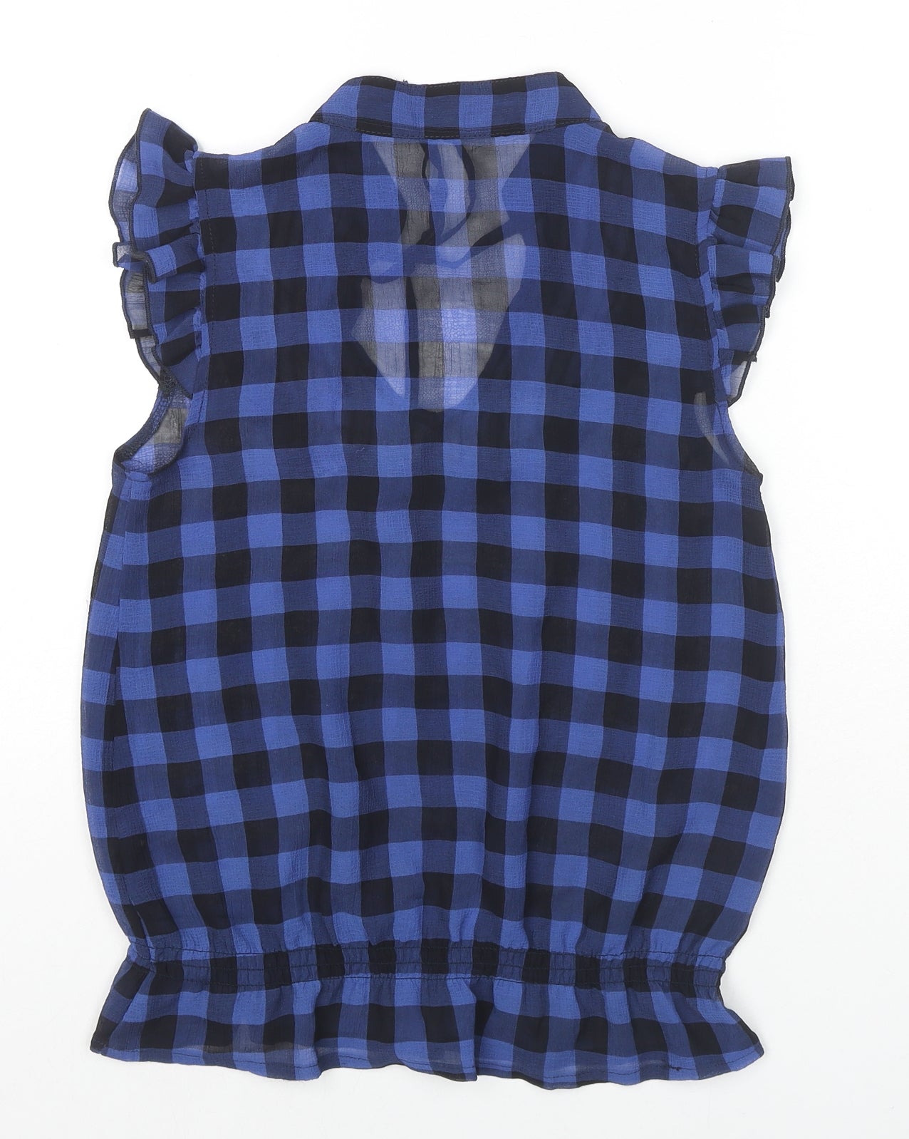 ValleyGirl Womens Blue Check Polyester Basic Blouse Size 6 V-Neck