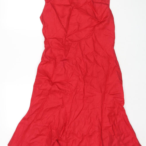 Maggy London Womens Red Linen A-Line Size 8 Boat Neck Pullover