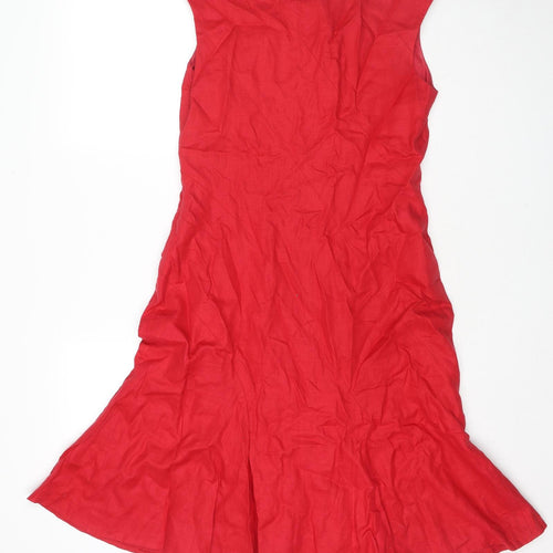Maggy London Womens Red Linen A-Line Size 8 Boat Neck Pullover