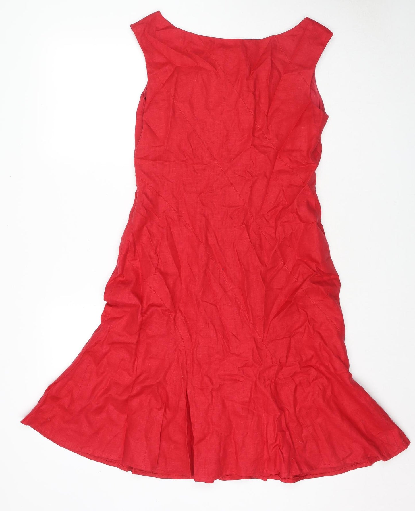 Maggy London Womens Red Linen A-Line Size 8 Boat Neck Pullover