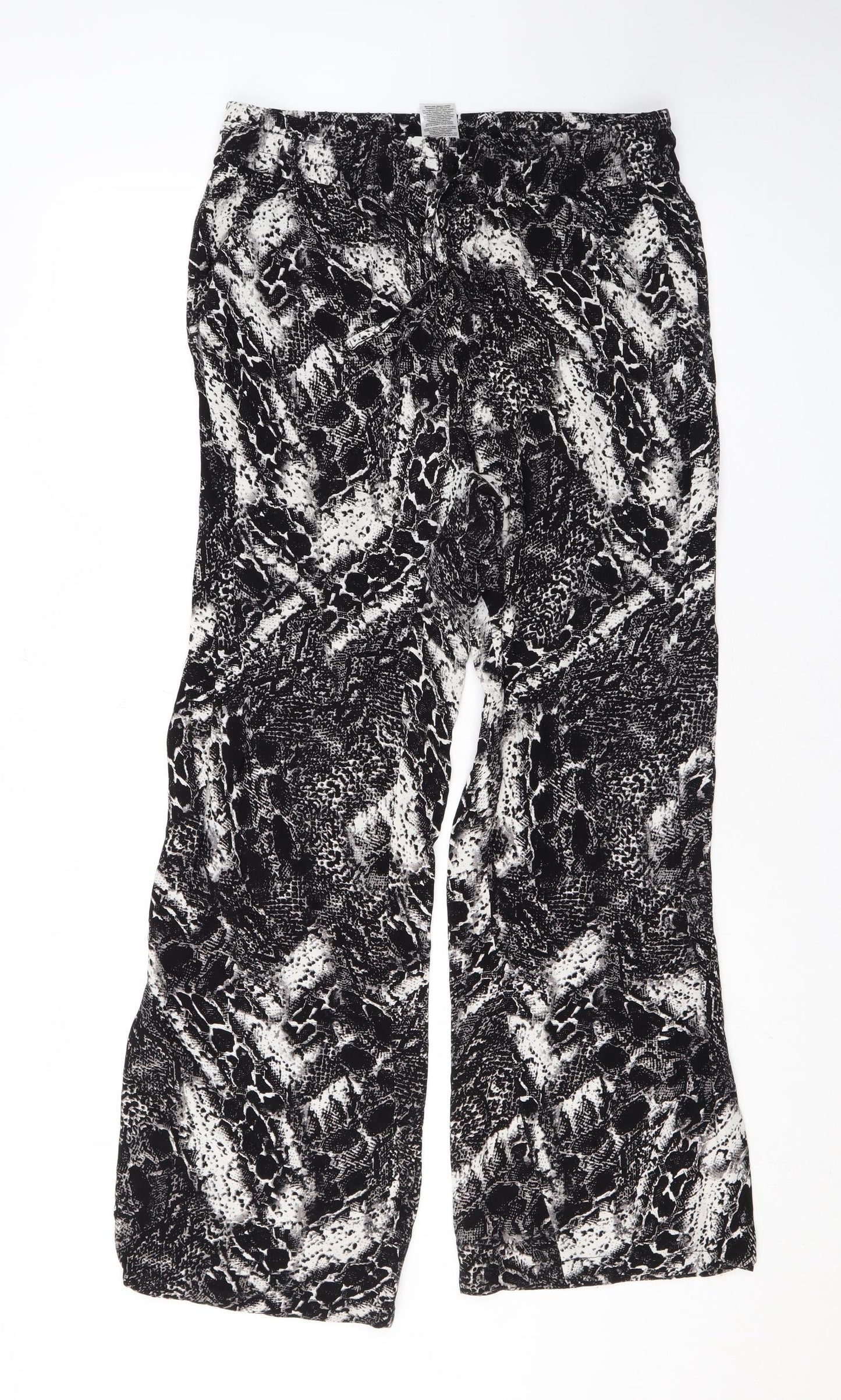 Joan Vass Womens Black Animal Print Viscose Trousers Size M L29 in Regular Drawstring - Snake Skin Print