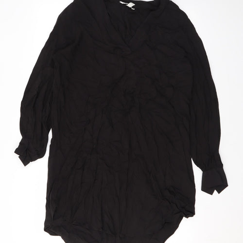 H&M Womens Black Viscose A-Line Size S V-Neck Button
