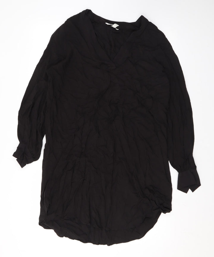 H&M Womens Black Viscose A-Line Size S V-Neck Button