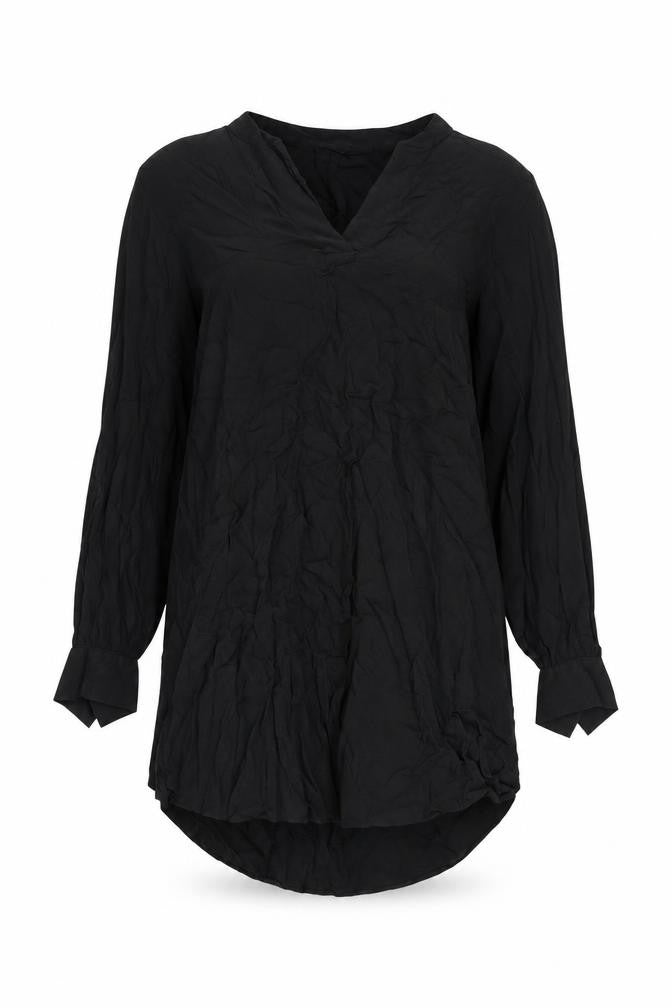 Front view of H&M women’s black viscose a-line, size S, v-neck button