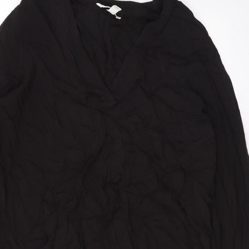 H&M Womens Black Viscose A-Line Size S V-Neck Button