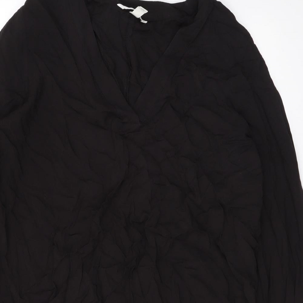 H&M Womens Black Viscose A-Line Size S V-Neck Button