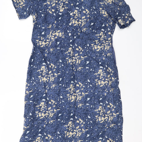 Adini Womens Blue Geometric Linen T-Shirt Dress Size M Round Neck Pullover
