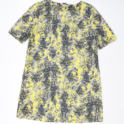 River Island Womens Yellow Animal Print Polyester A-Line Size 14 Round Neck Pullover - Snake Skin Print