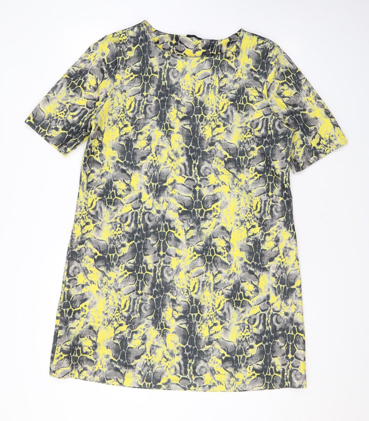 River Island Womens Yellow Animal Print Polyester A-Line Size 14 Round Neck Pullover - Snake Skin Print