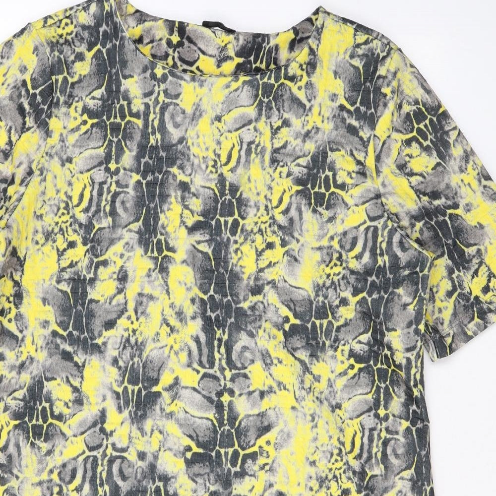 River Island Womens Yellow Animal Print Polyester A-Line Size 14 Round Neck Pullover - Snake Skin Print