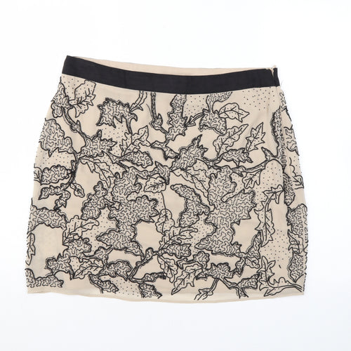 Modern Rarity Womens Beige Geometric Polyester A-Line Skirt Size 14 Zip - Beading