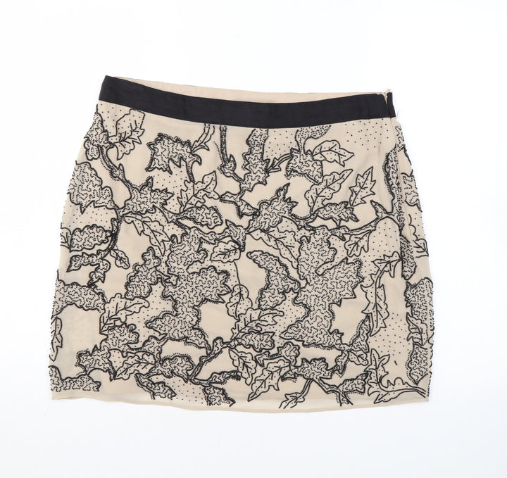 Modern Rarity Womens Beige Geometric Polyester A-Line Skirt Size 14 Zip - Beading