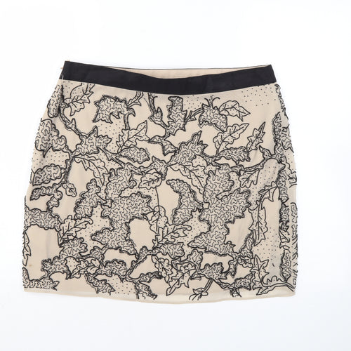 Modern Rarity Womens Beige Geometric Polyester A-Line Skirt Size 14 Zip - Beading