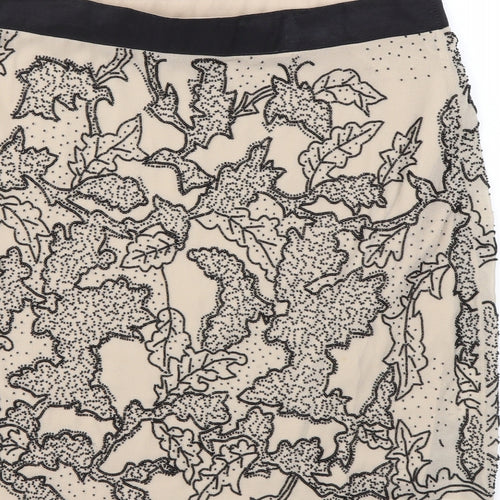 Modern Rarity Womens Beige Geometric Polyester A-Line Skirt Size 14 Zip - Beading