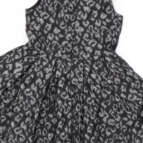 YD Girls Black Animal Print Polyester Skater Dress Size 8-9 Years Round Neck Zip - Leopard Print