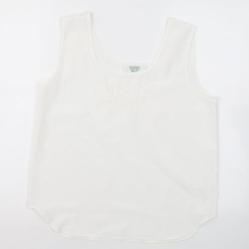 Heather Valley Womens White Polyester Basic Tank Size 12 Scoop Neck - Embroidery