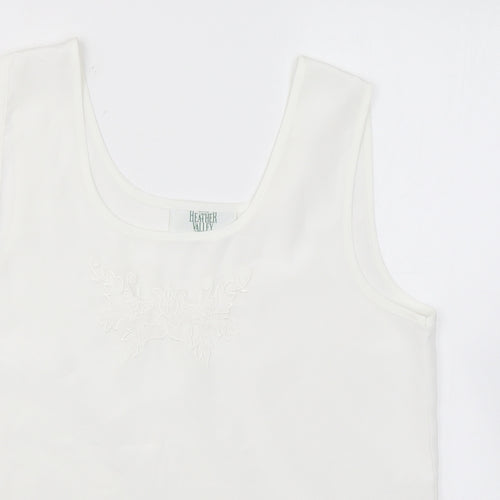 Heather Valley Womens White Polyester Basic Tank Size 12 Scoop Neck - Embroidery