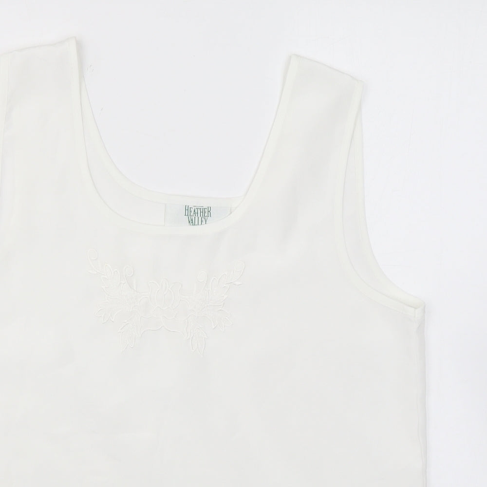 Heather Valley Womens White Polyester Basic Tank Size 12 Scoop Neck - Embroidery