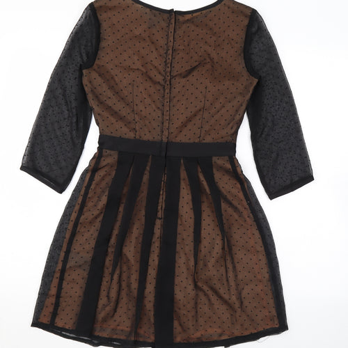 H&M Womens Black Polka Dot Polyester Skater Dress Size 4 Round Neck Zip