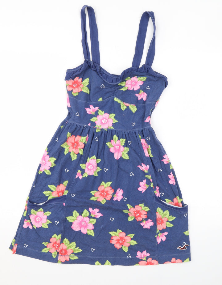 Hollister Womens Blue Floral Cotton Mini Size M Square Neck Pullover