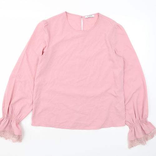Pieces Womens Pink Polyester Basic Blouse Size S Round Neck - Lace