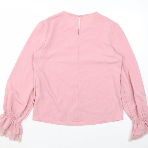 Pieces Womens Pink Polyester Basic Blouse Size S Round Neck - Lace