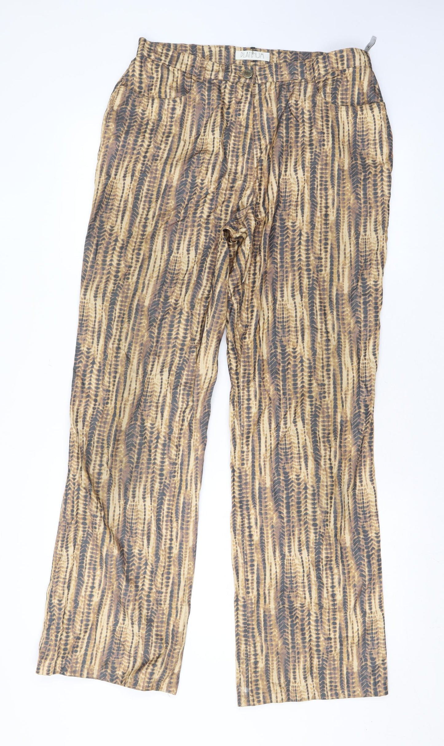 Platinum Womens Brown Animal Print Cotton Trousers Size 14 L30 in Regular Zip - Snake Skin Print